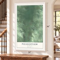 Pleasantview, Michigan map, 24 x 36 inch print in a white frame by a staircase