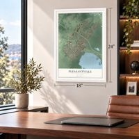 Pleasantville, New Jersey map, 18 x 24 inch print in a white frame in a home office