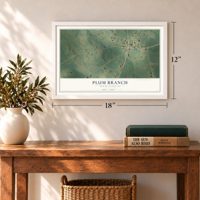 Plum Branch, South Carolina map, 12 x 18 inch print in a white frame in an entryway