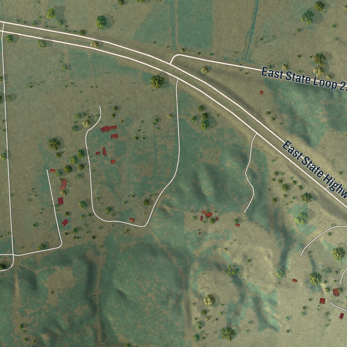 Second close-up of the map of Plum, Texas print showing more streets and buildings
