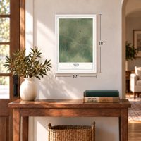 Plum, Texas map, 12 x 18 inch print in a white frame in an entryway