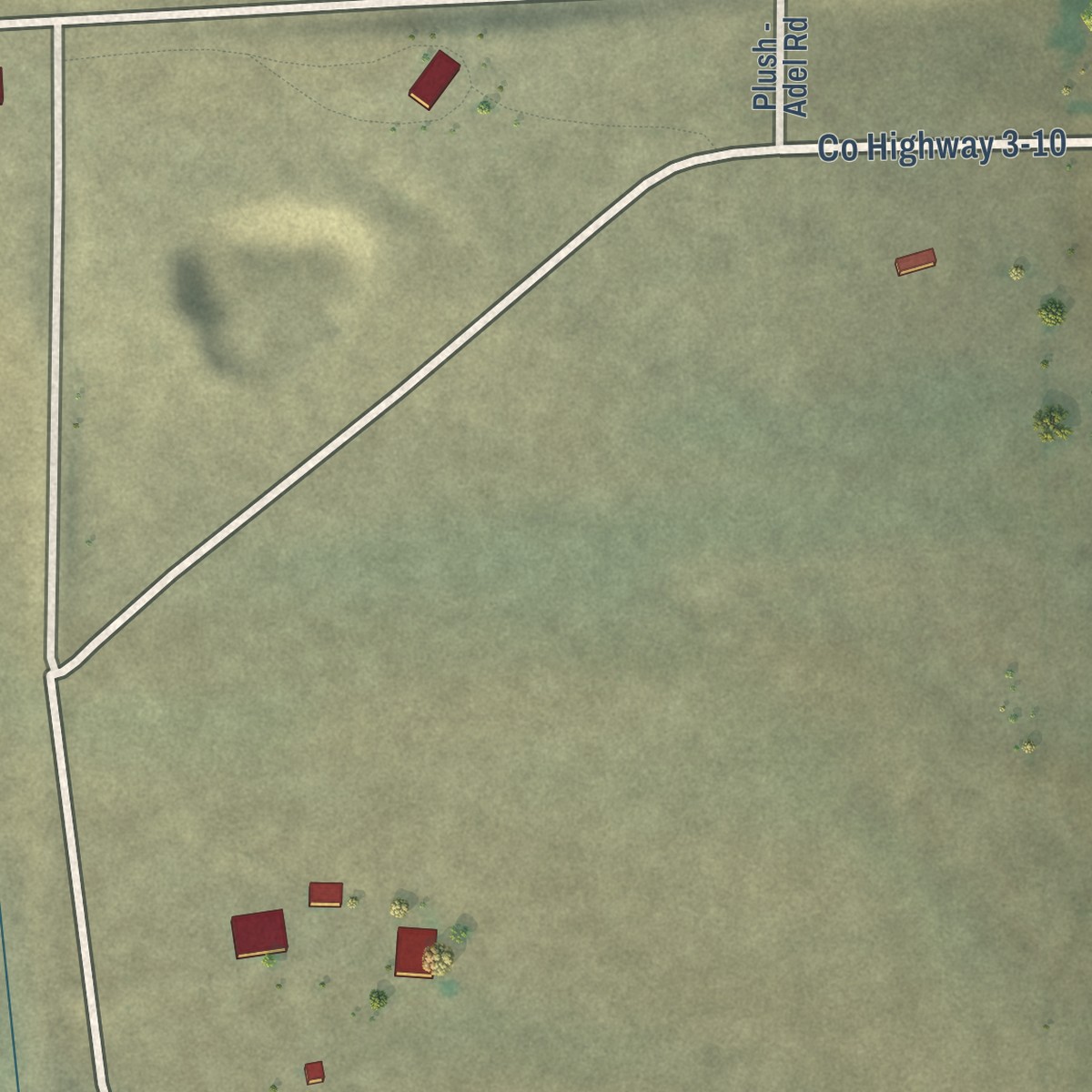 Second close-up of the map of Plush, Oregon print showing more streets and buildings