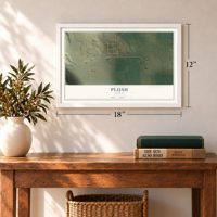 Plush, Oregon map, 12 x 18 inch print in a white frame in an entryway