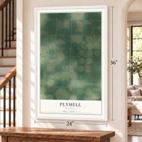 Plymell, Kansas map, 24 x 36 inch print in a white frame by a staircase