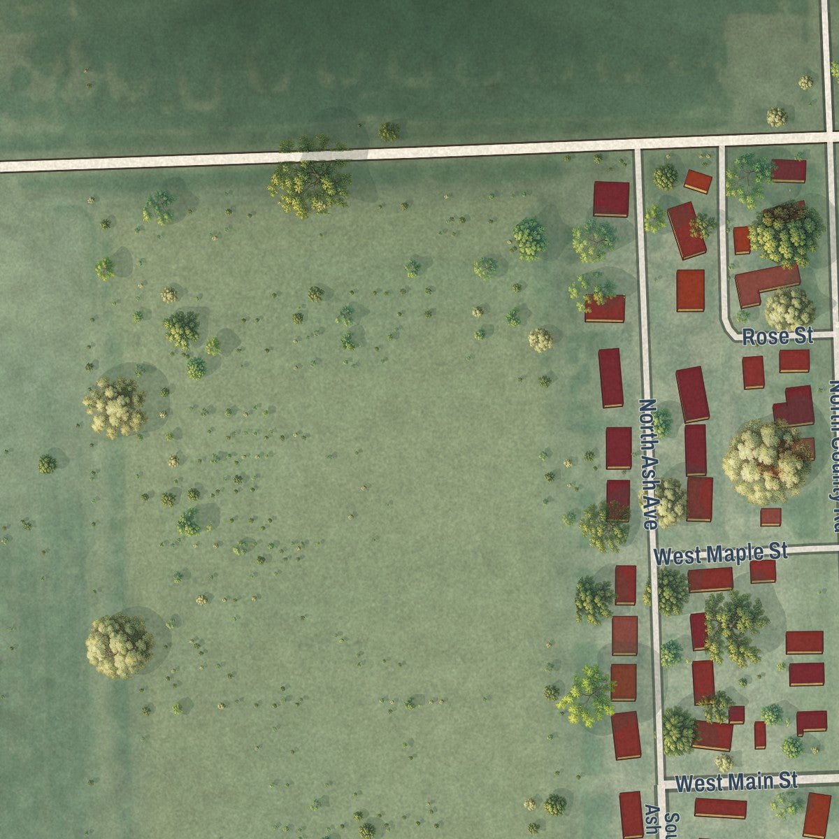 Second close-up of the map of Plymouth, Nebraska print showing more streets and buildings