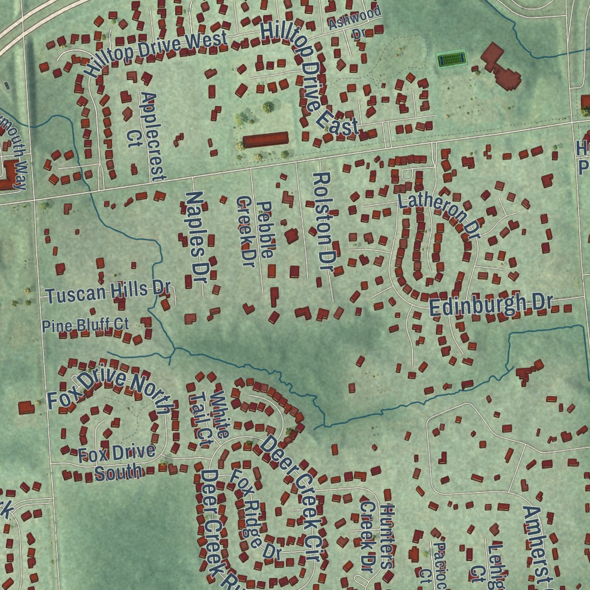 Second close-up of the map of Plymouth, Wayne County, Michigan print showing more streets and buildings