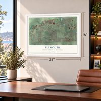 Plymouth, Wayne County, Michigan map, 18 x 24 inch print in a white frame in a home office