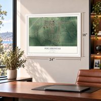 Pocahontas, Illinois map, 18 x 24 inch print in a white frame in a home office
