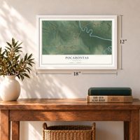 Pocahontas, Tennessee map, 12 x 18 inch print in a white frame in an entryway