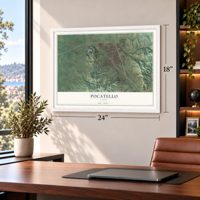 Pocatello, Idaho map, 18 x 24 inch print in a white frame in a home office