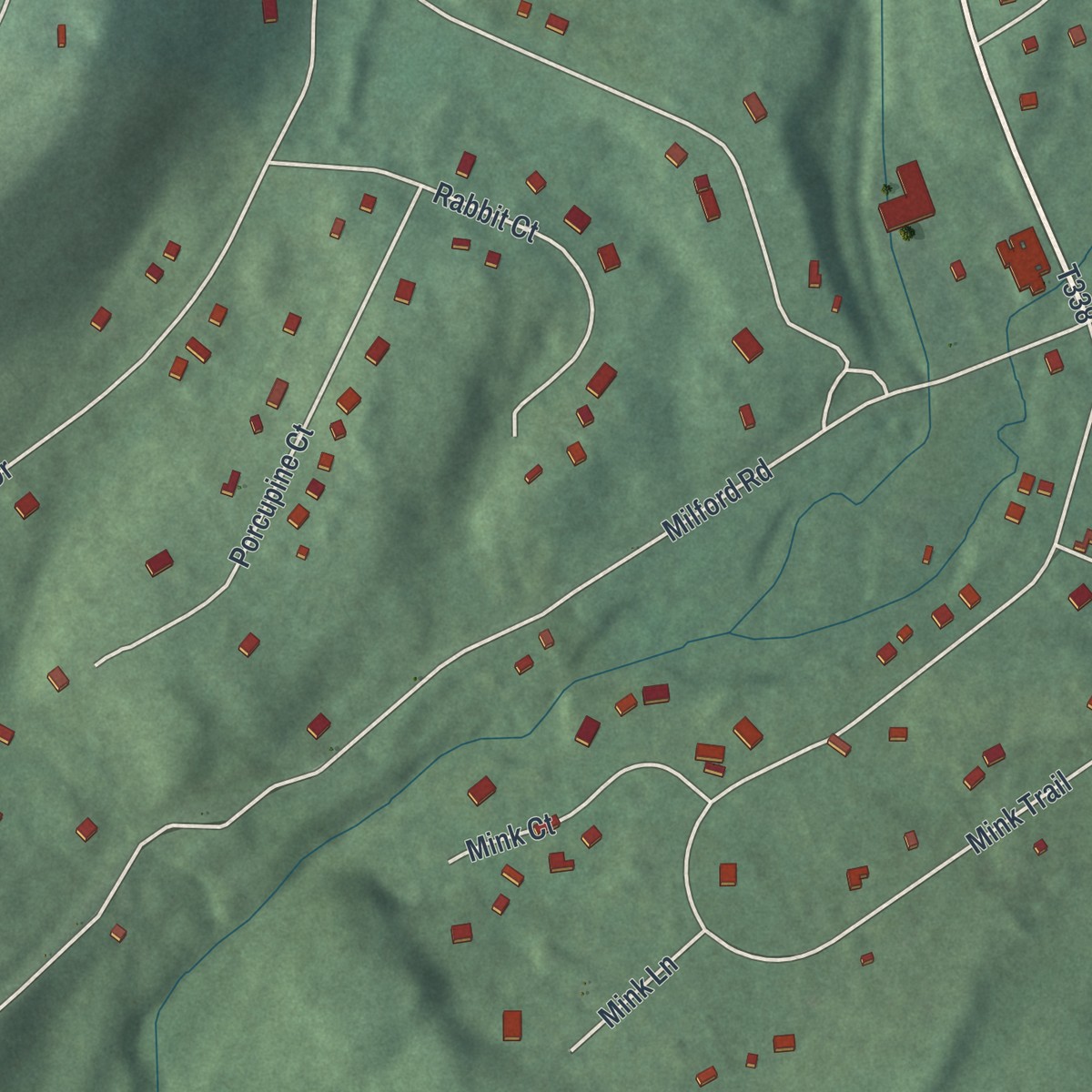 Second close-up of the map of Pocono Mountain Lake Estates, Pennsylvania print showing more streets and buildings