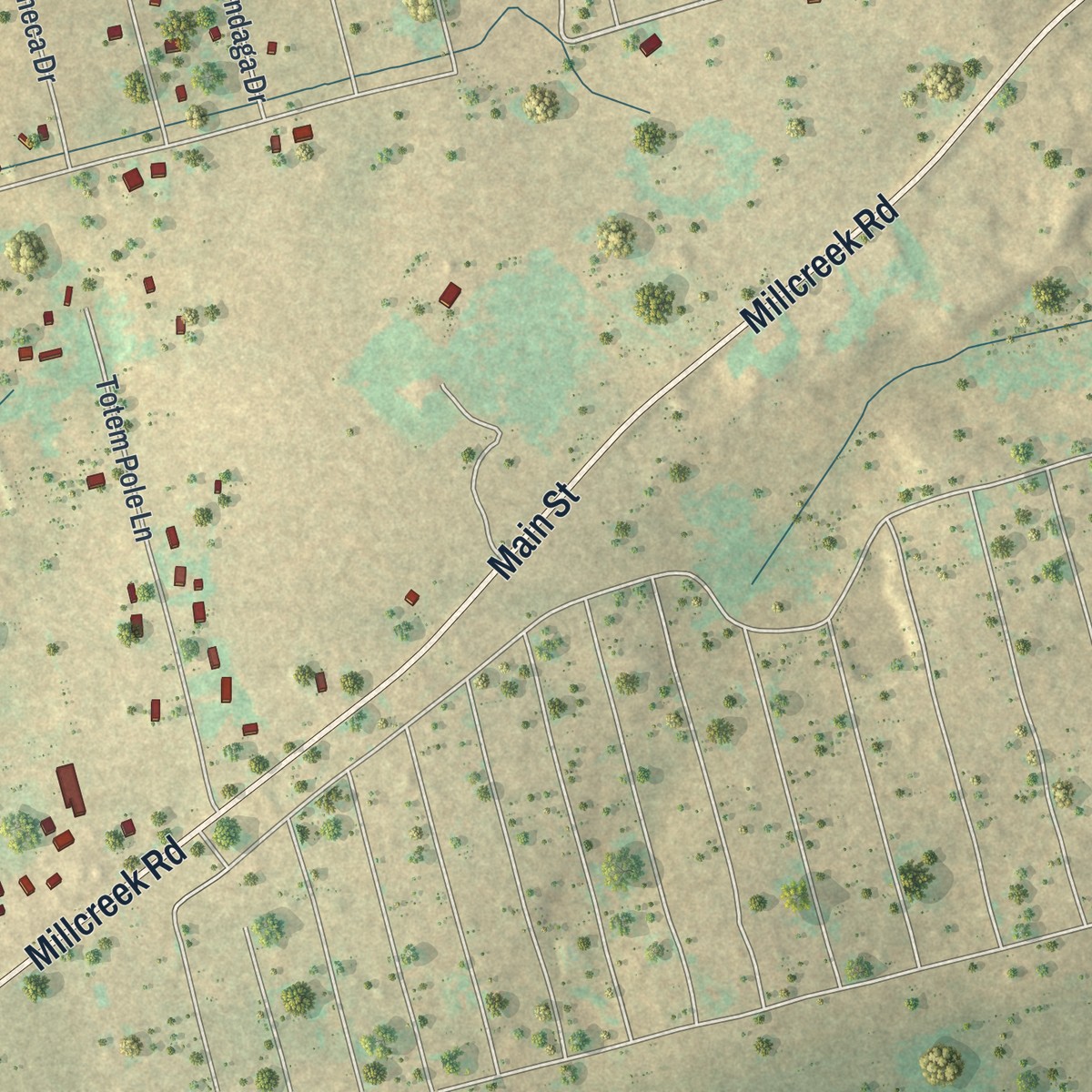 Second close-up of the map of Pocono Springs, Pennsylvania print showing more streets and buildings