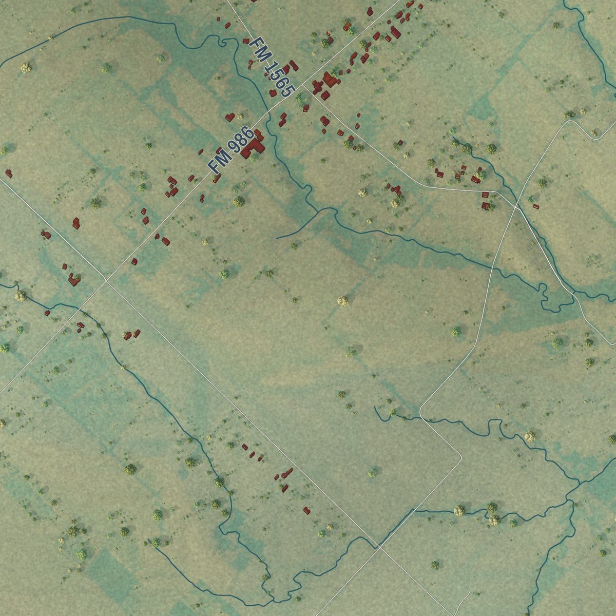 Second close-up of the map of Poetry, Texas print showing more streets and buildings