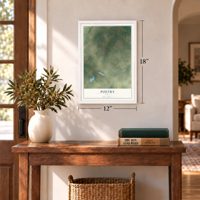 Poetry, Texas map, 12 x 18 inch print in a white frame in an entryway