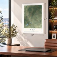 Poetry, Texas map, 18 x 24 inch print in a white frame in a home office
