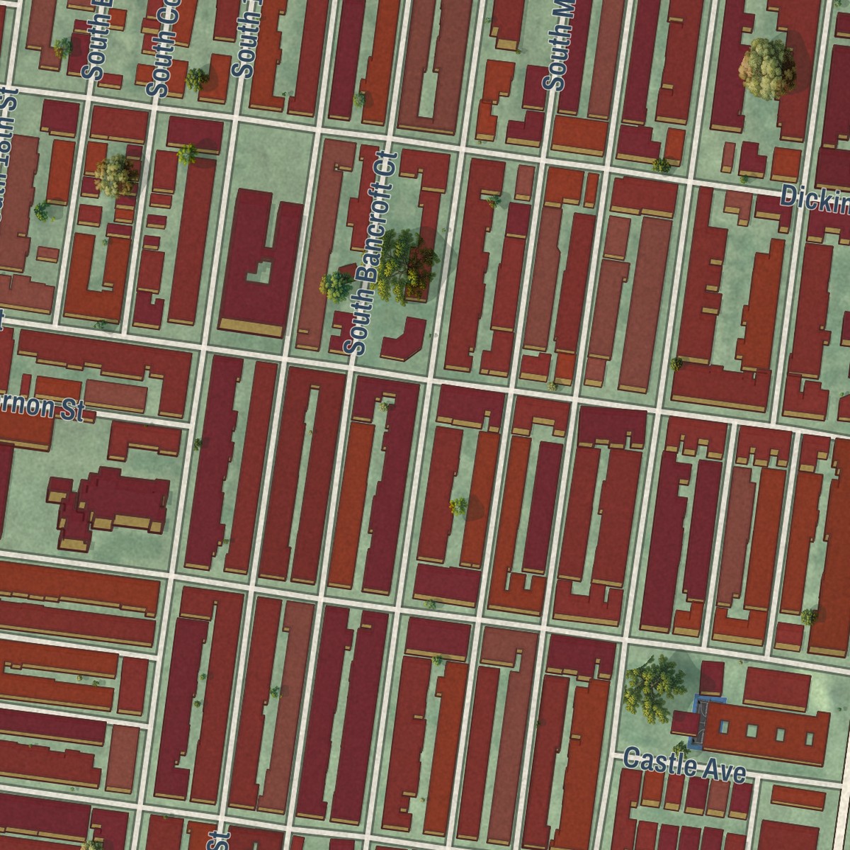 Second close-up of the map of Point Breeze, Philadelphia, Pennsylvania print showing more streets and buildings