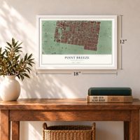 Point Breeze, Philadelphia, Pennsylvania map, 12 x 18 inch print in a white frame in an entryway