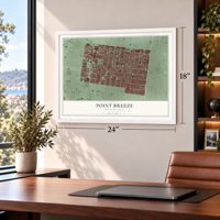 Point Breeze, Philadelphia, Pennsylvania map, 18 x 24 inch print in a white frame in a home office