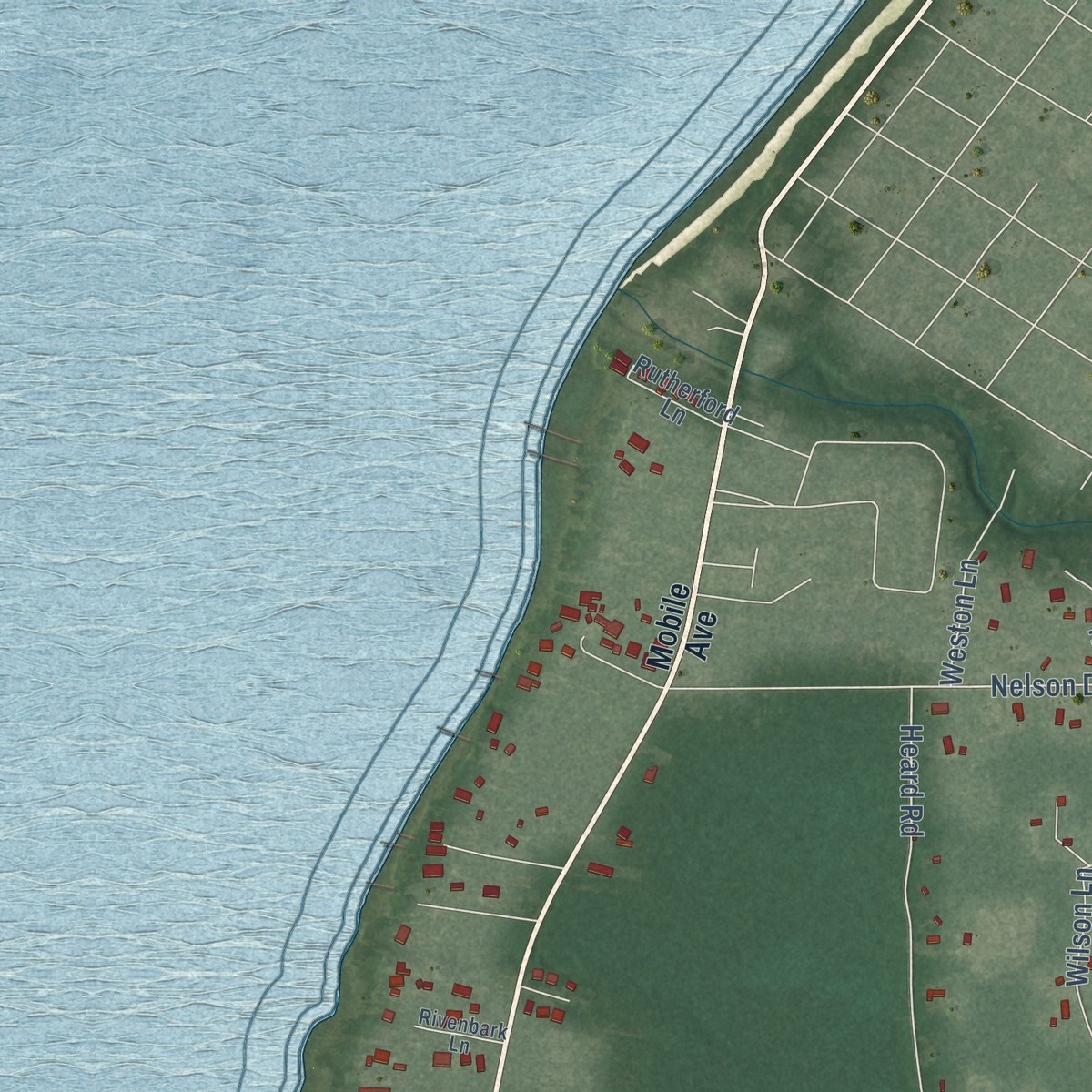Second close-up of the map of Point Clear, Alabama print showing more streets and buildings