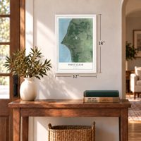 Point Clear, Alabama map, 12 x 18 inch print in a white frame in an entryway