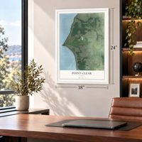 Point Clear, Alabama map, 18 x 24 inch print in a white frame in a home office