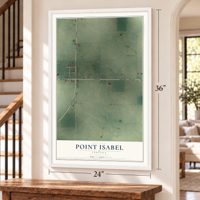 Point Isabel, Indiana map, 24 x 36 inch print in a white frame by a staircase