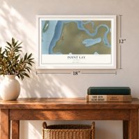 Point Lay, Alaska map, 12 x 18 inch print in a white frame in an entryway