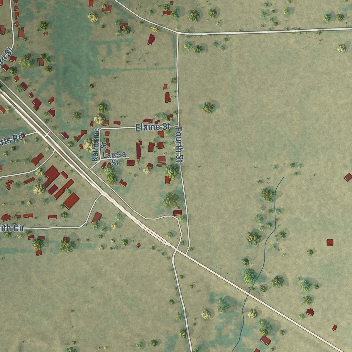 Second close-up of the map of Point, Texas print showing more streets and buildings
