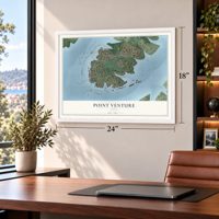 Point Venture, Texas map, 18 x 24 inch print in a white frame in a home office