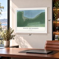 Pointe Aux Barques, Michigan map, 18 x 24 inch print in a white frame in a home office