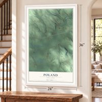 Poland, New York map, 24 x 36 inch print in a white frame by a staircase