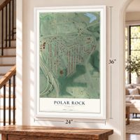 Polar Rock, Georgia map, 24 x 36 inch print in a white frame by a staircase