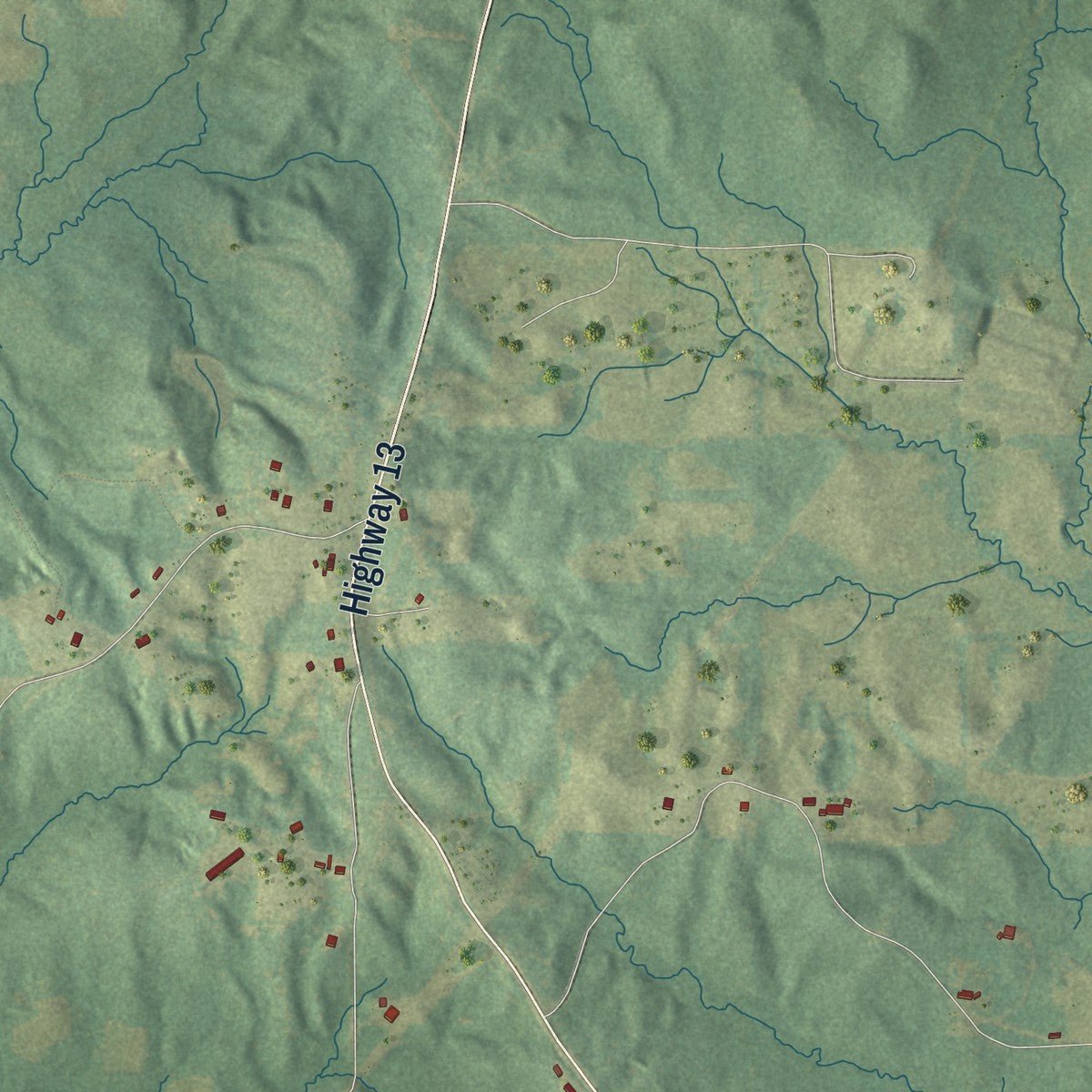 Second close-up of the map of Polkville, Mississippi print showing more streets and buildings