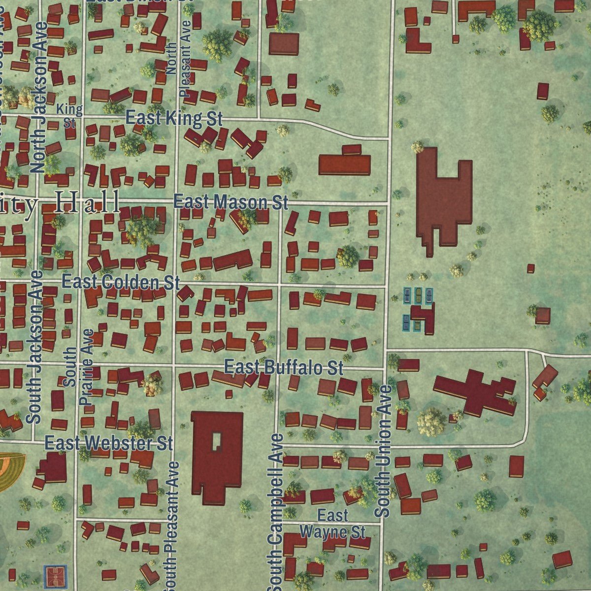 Second close-up of the map of Polo, Illinois print showing more streets and buildings