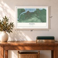 Polson, Montana map, 12 x 18 inch print in a white frame in an entryway