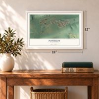 Pomeroy, Pennsylvania map, 12 x 18 inch print in a white frame in an entryway