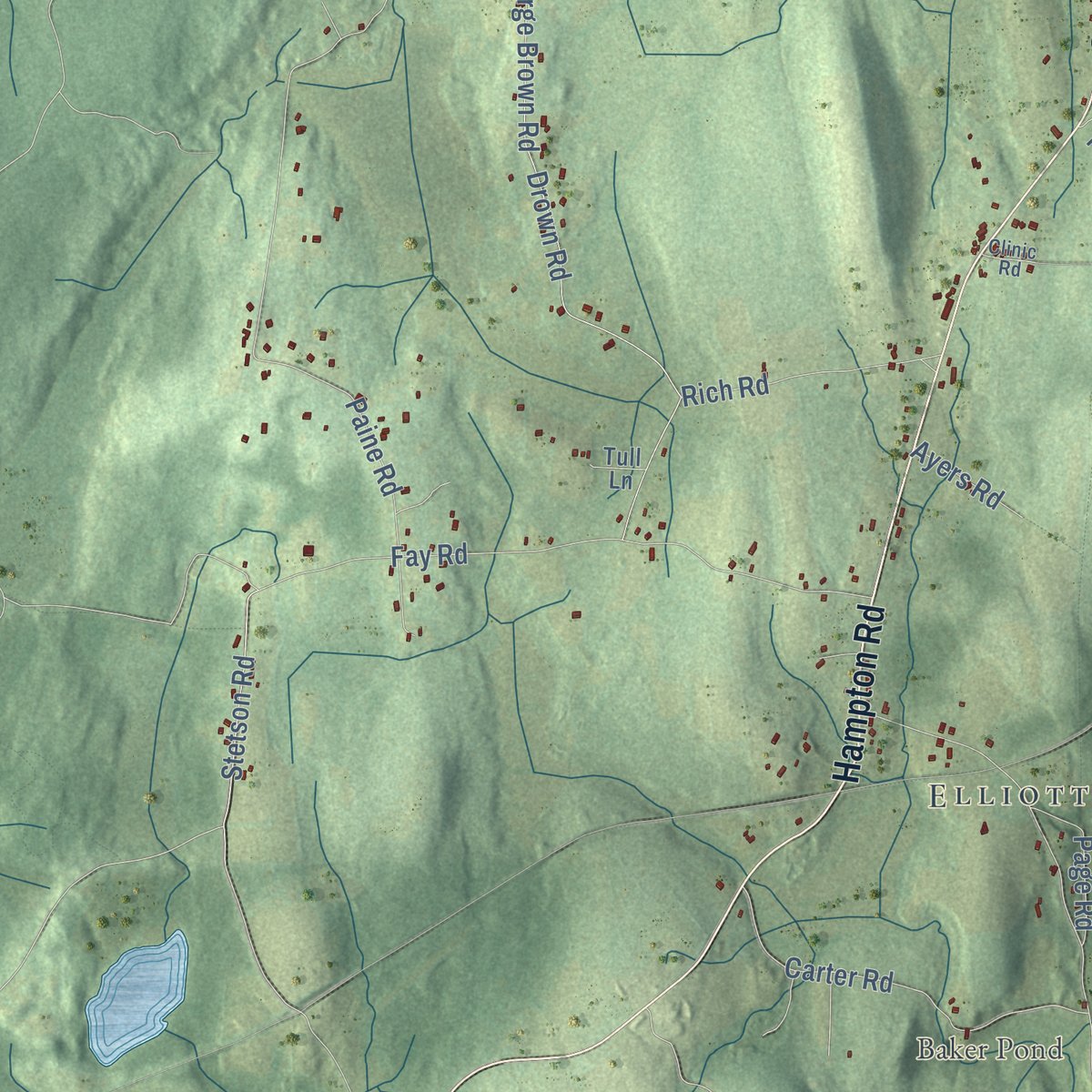 Second close-up of the map of Pomfret, Connecticut print showing more streets and buildings