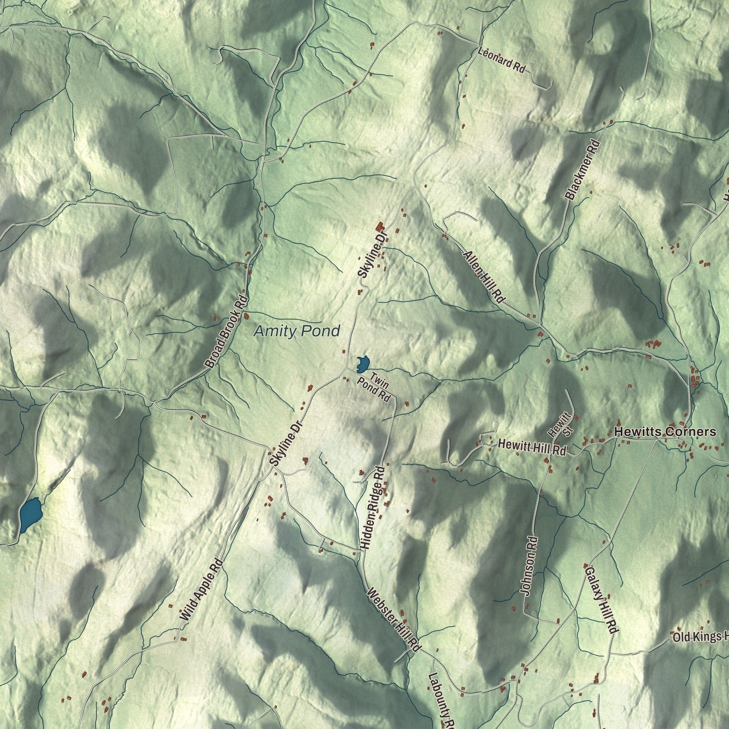Close-up of the map of Pomfret, Vermont print showing terrain and local geography