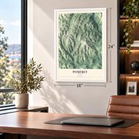 Pomfret, Vermont map, 18 x 24 inch print in a white frame in a home office