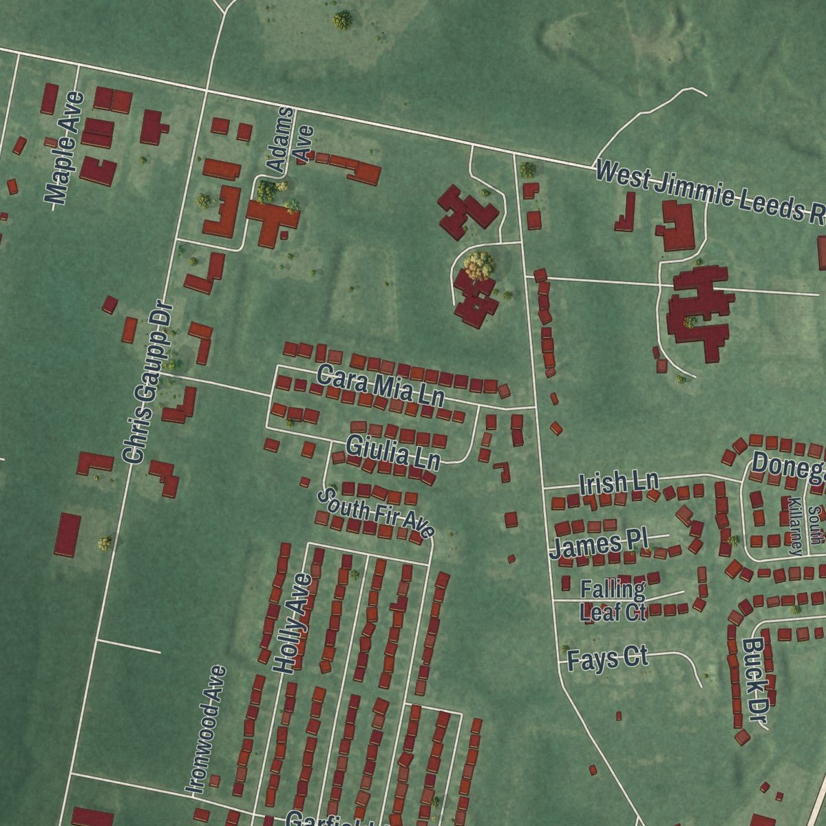 Second close-up of the map of Pomona, New Jersey print showing more streets and buildings