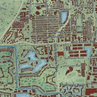 Second close-up of the map of Pompano Beach, Florida print showing more streets and buildings