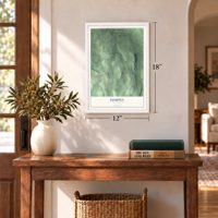 Pompey, New York map, 12 x 18 inch print in a white frame in an entryway