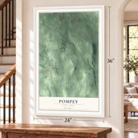 Pompey, New York map, 24 x 36 inch print in a white frame by a staircase