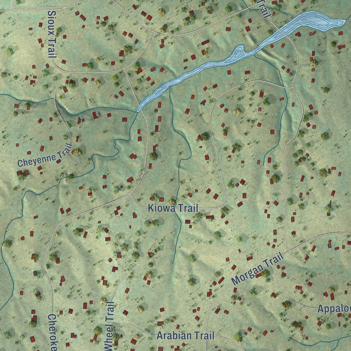 Second close-up of the map of Ponderosa Park, Colorado print showing more streets and buildings