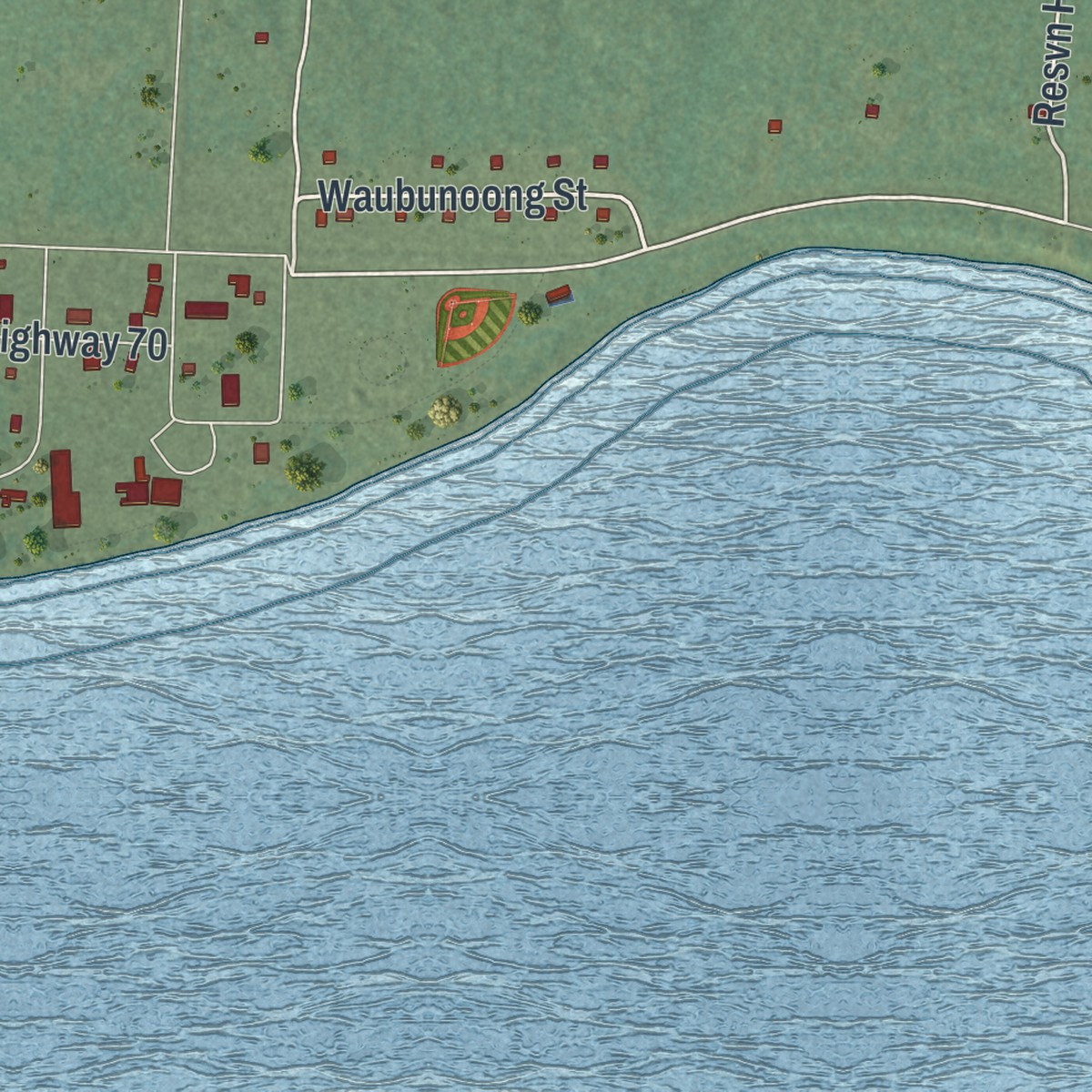 Second close-up of the map of Ponemah, Minnesota print showing more streets and buildings