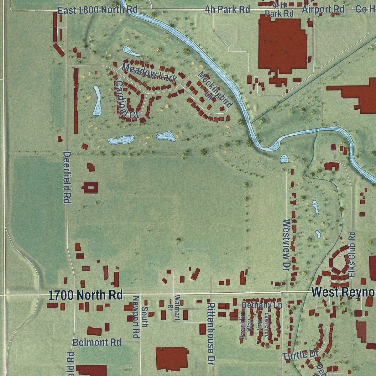 Second close-up of the map of Pontiac, Illinois print showing more streets and buildings