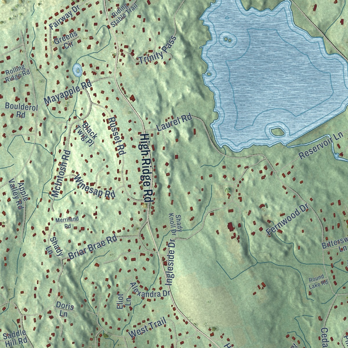 Second close-up of the map of Ponus, Connecticut print showing more streets and buildings
