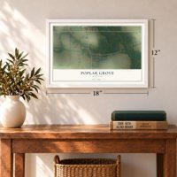 Poplar Grove, Arkansas map, 12 x 18 inch print in a white frame in an entryway