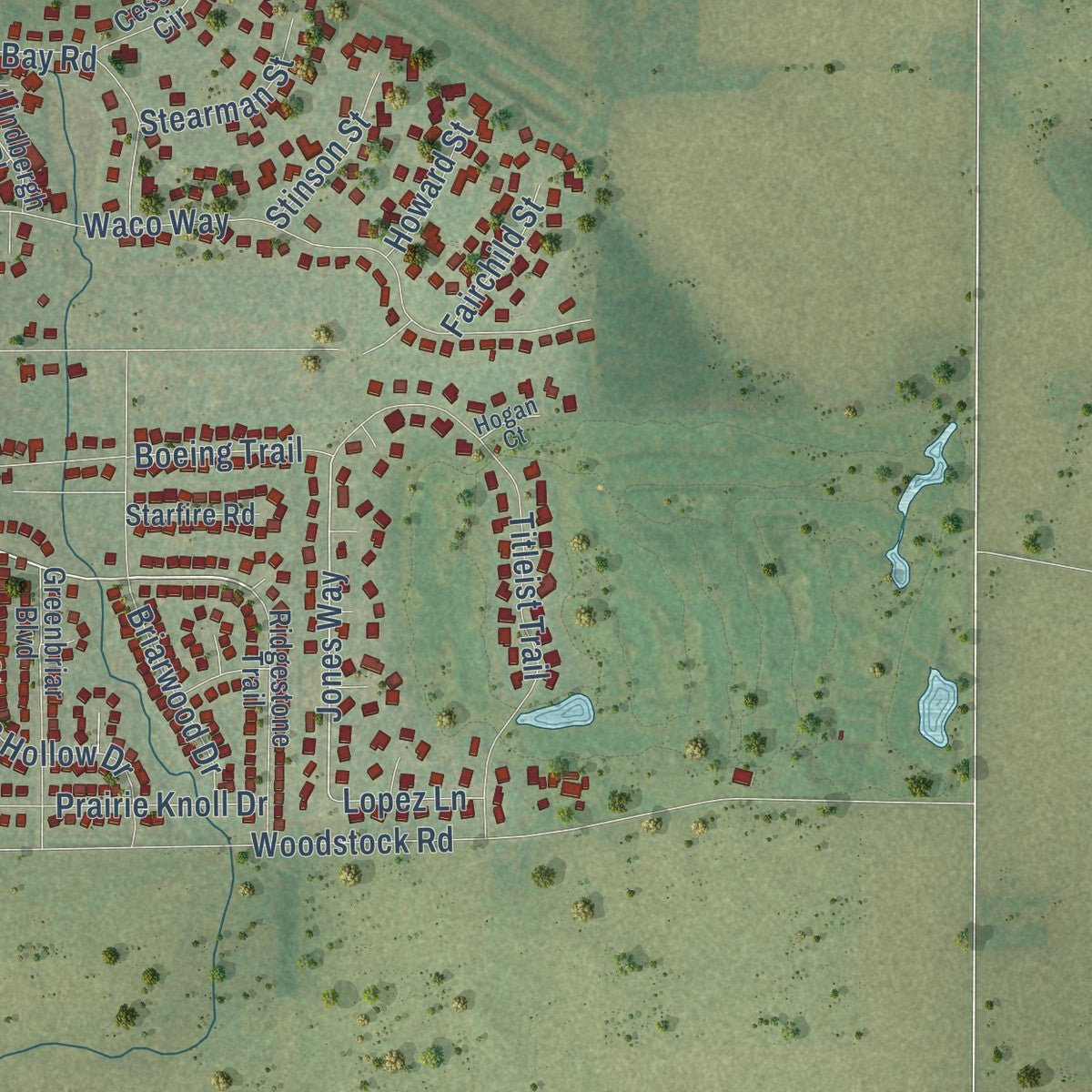 Second close-up of the map of Poplar Grove, Illinois print showing more streets and buildings
