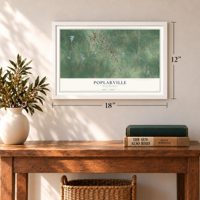 Poplarville, Mississippi map, 12 x 18 inch print in a white frame in an entryway